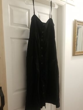 Rewash Black Button-Front Midi Dress with Spaghetti Straps Sz L